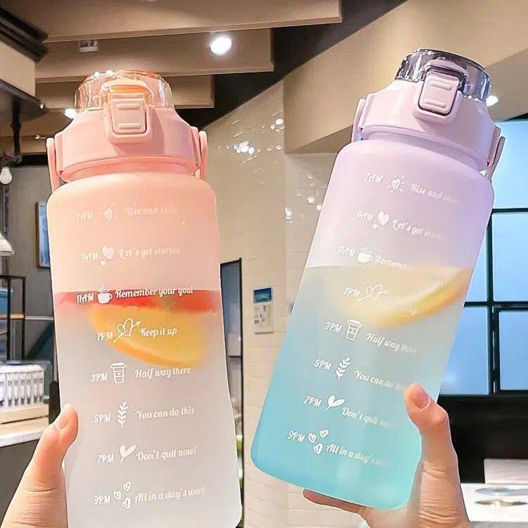水杯女超大容量2000ml水瓶耐高温高颜值网红刻度塑料运动吸管杯子