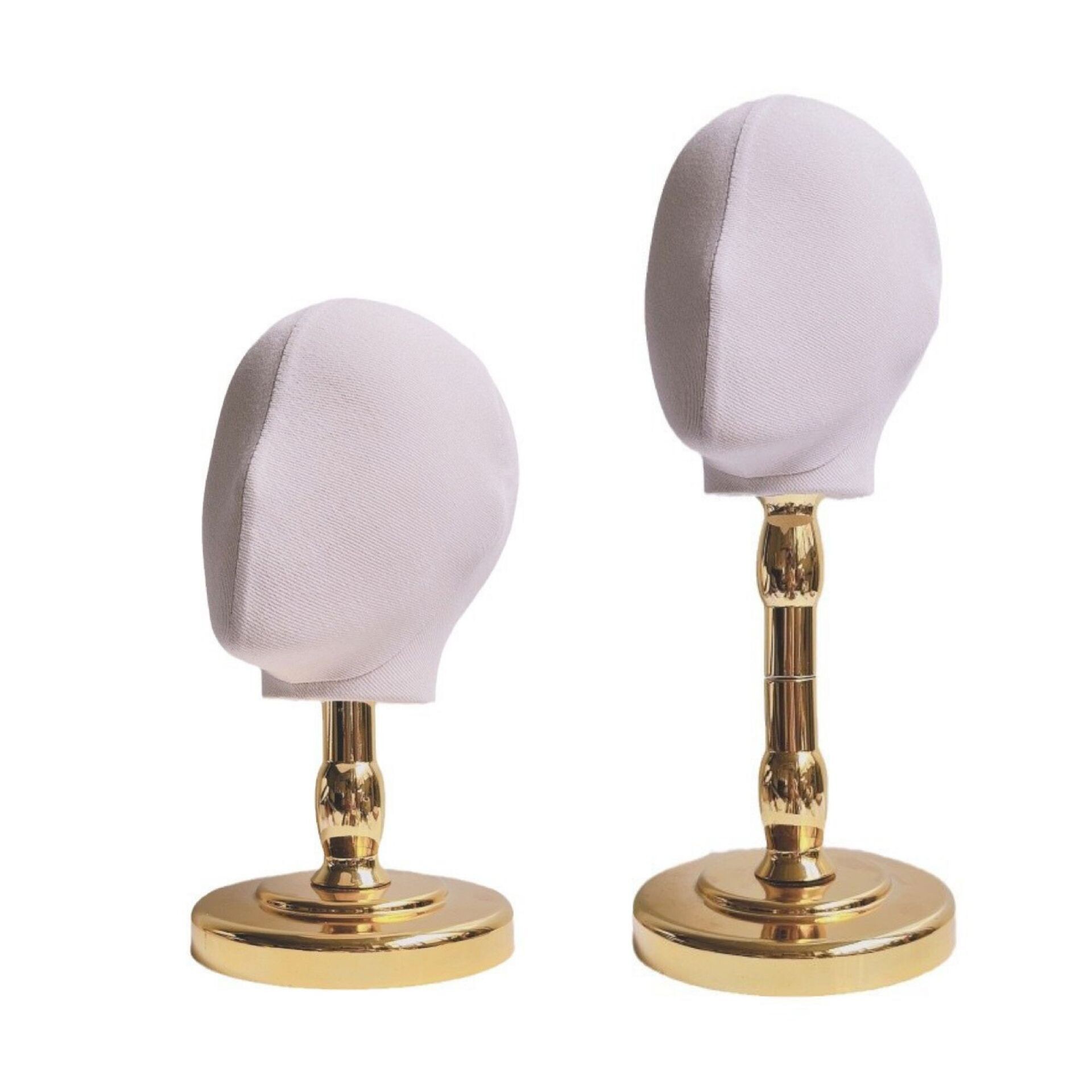 新款创意米色包布头模帽架高低帽托配金色银色底座可拆装帽托帽撑