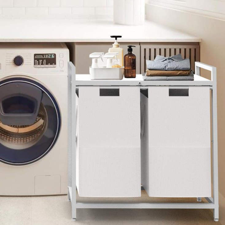 金属框抽拉式牛津布衣服收纳筐抽拉式美式分类脏衣篮洗衣房置物架