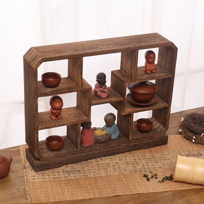 博古架小实木中式迷你桌面摆件紫砂壶展示架多宝阁茶具架子置仕淮