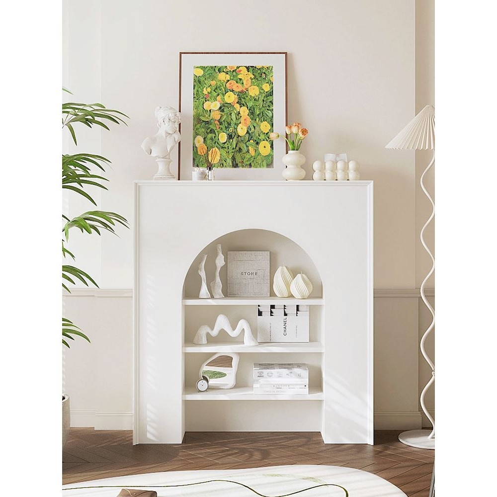 法式白色简约壁炉装饰边柜奶油风家用墙边置物架展示柜背景墙