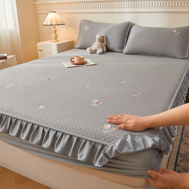 夏季凉感冰丝床笠冰豆豆凉席三件套夏天床罩床套床垫保护罩带花边,床上用品,乳胶席,淘宝优惠券,粉丝福利购,淘宝优惠卷