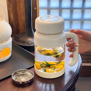 简约大容量玻璃水杯女新款2025带把女士办公室泡茶水分离杯子男生