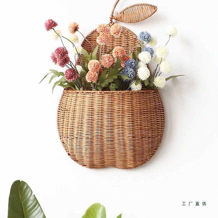 壁挂香梨花瓶藤编花篮创意客厅插花艺悬挂式挂墙花盆墙壁装饰花器