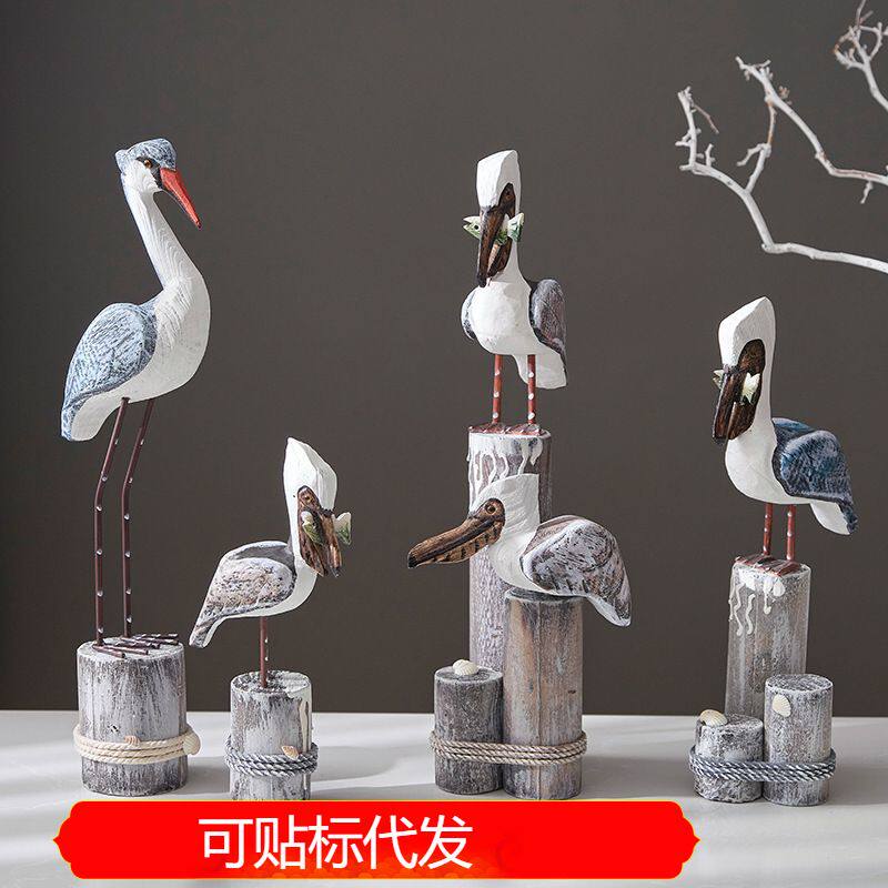 实木树桩鸟地中海家居装饰木制工艺品摆设木雕工艺品家居饰品摆件