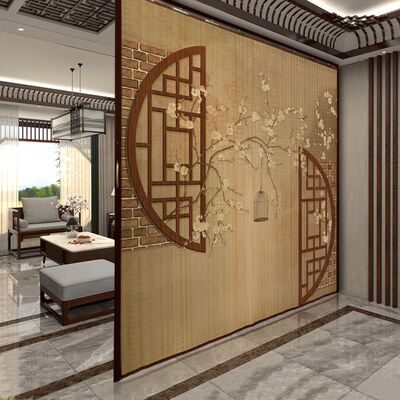 竹帘子门帘隔断折叠推拉家用风屏风商铺简易客厅印花竹帘古典圆门
