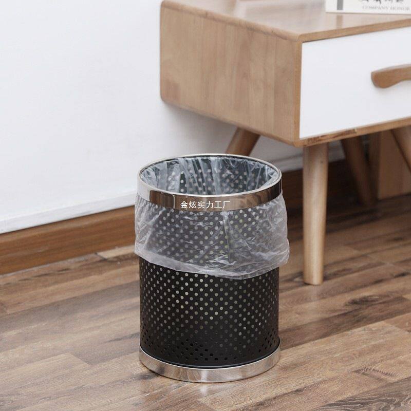 收纳筒无盖孔深桶酒店宾馆圆形镂空纸篓桶商场办公室不锈钢垃圾桶