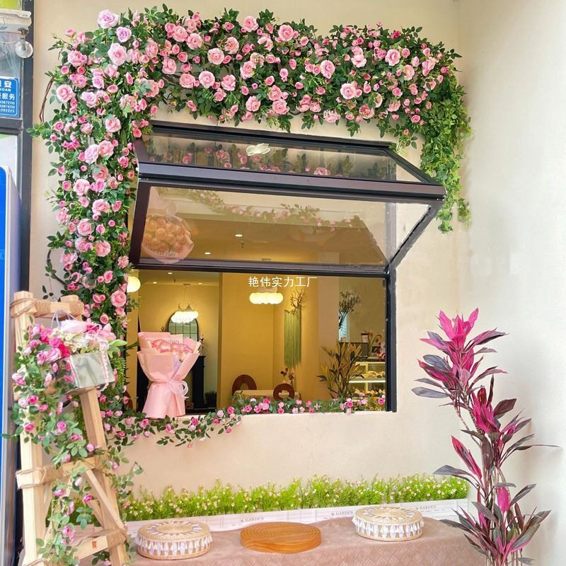 玫瑰网红瀑布打卡花墙仿真假花商场花店引流美陈布置莫奈玫瑰花