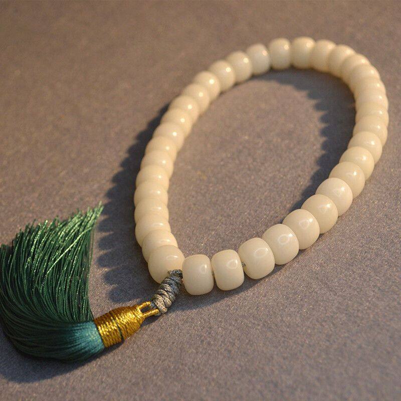 文玩手持天然白玉菩提根36籽白色菩提子穗子流苏民族风