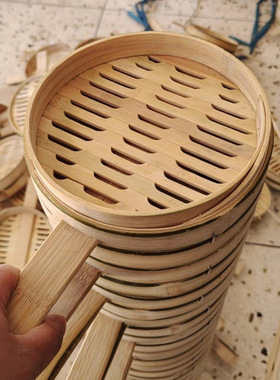 商用小笼包竹编蒸笼半手工制单把手饭店专用