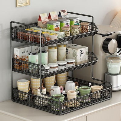 桌面水杯子茶具茶叶架办公室台面厨房餐桌置物架小型收纳储物柜子