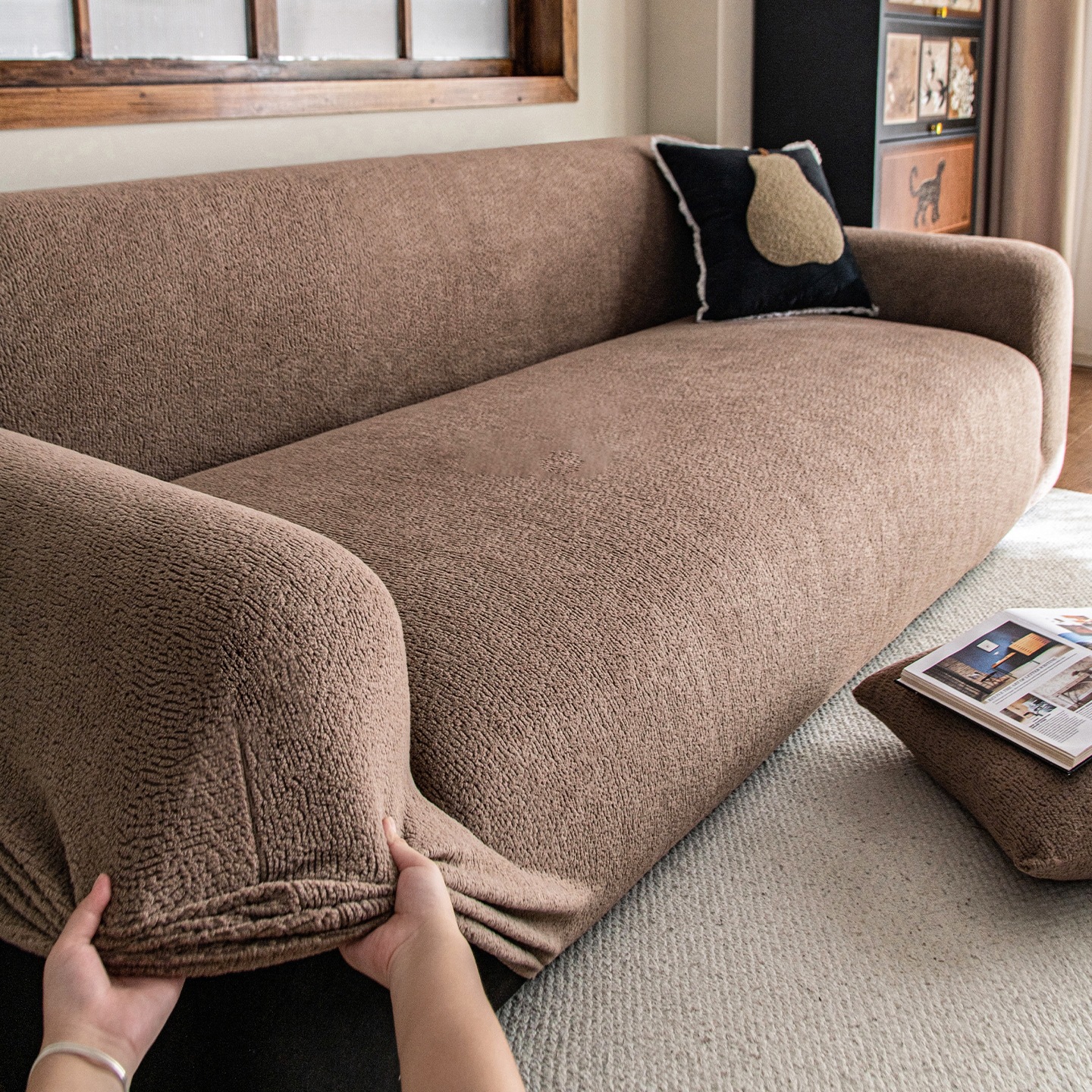 中古风摇粒绒沙发套罩2025新款秋冬加厚沙发罩全包万能防猫抓盖布