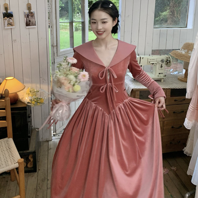 sewing diary原创手工缝纫 干枯玫瑰 丝绒绑带年会大摆裙