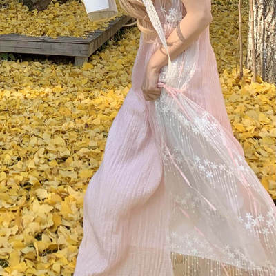 sewingdiary原创手工缝纫仙仙蕾丝吊带连衣裙