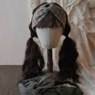 小岛之森原创手工棉麻交叉发带洗脸束带森女森系日系文艺墨绿色