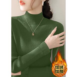 MONLOUVE一体加绒加厚内搭打底上衣冬季新款深棕色半高领毛衣长袖