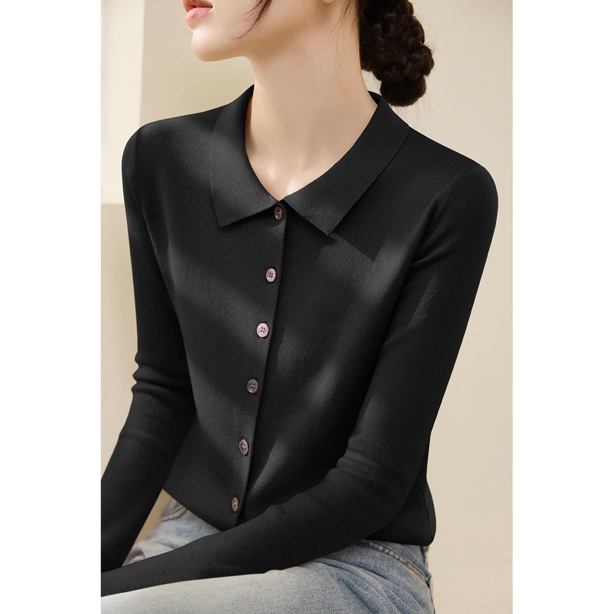 MONLOUVEPOLO领纯色毛衣女2025年新款秋冬季长袖针织开衫宽松休闲