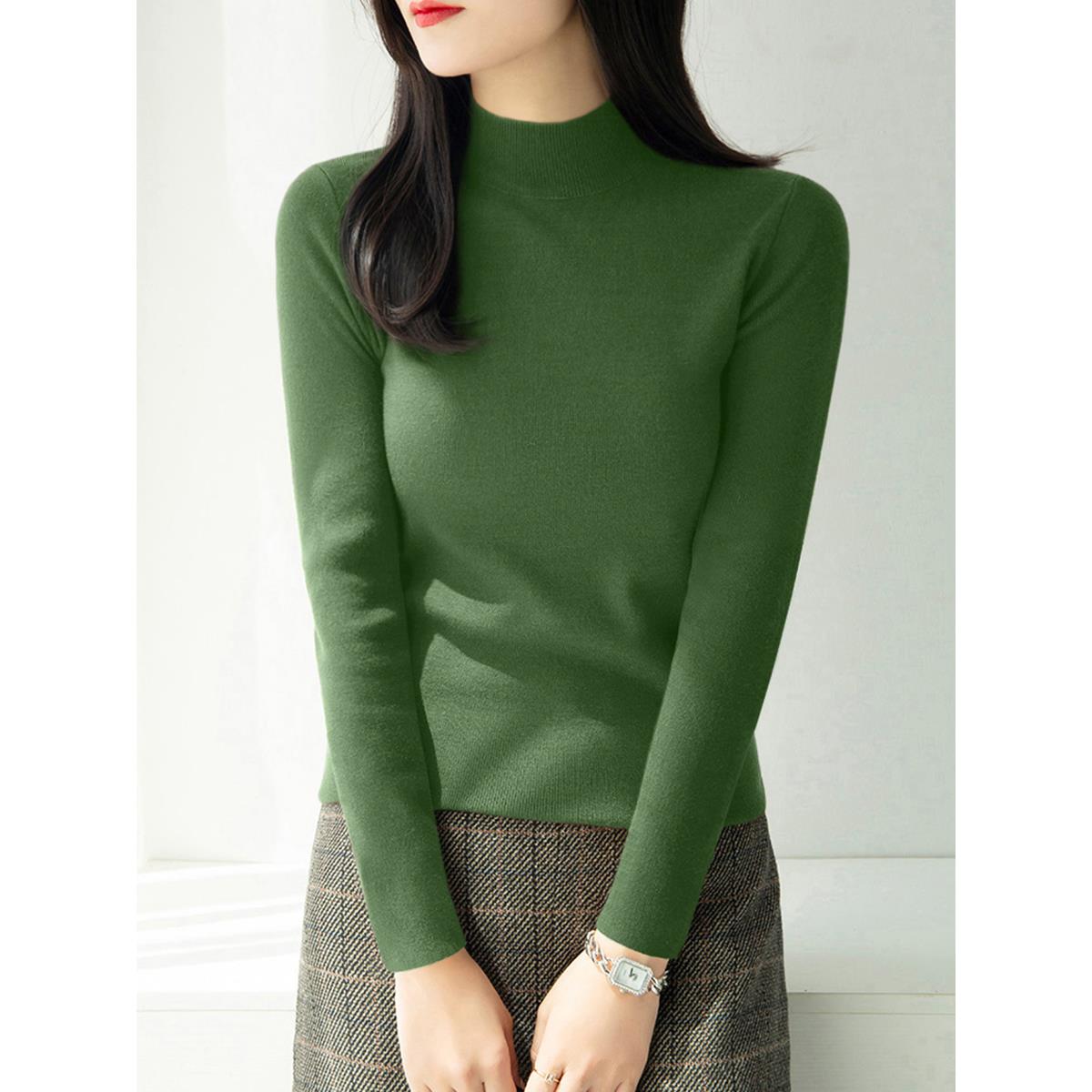 MONLOUVE冬季新款深棕色内搭打底上衣长袖针织衫女修身显瘦半高领