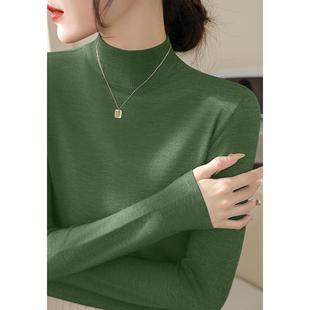 MONLOUVE简约款深棕色内搭打底衫上衣女秋冬季半高领长袖修身针织