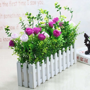 仿真绿植绢布玫瑰高款 饰 木栅栏假花塑料花桌面隔断摆放舞台墙角装