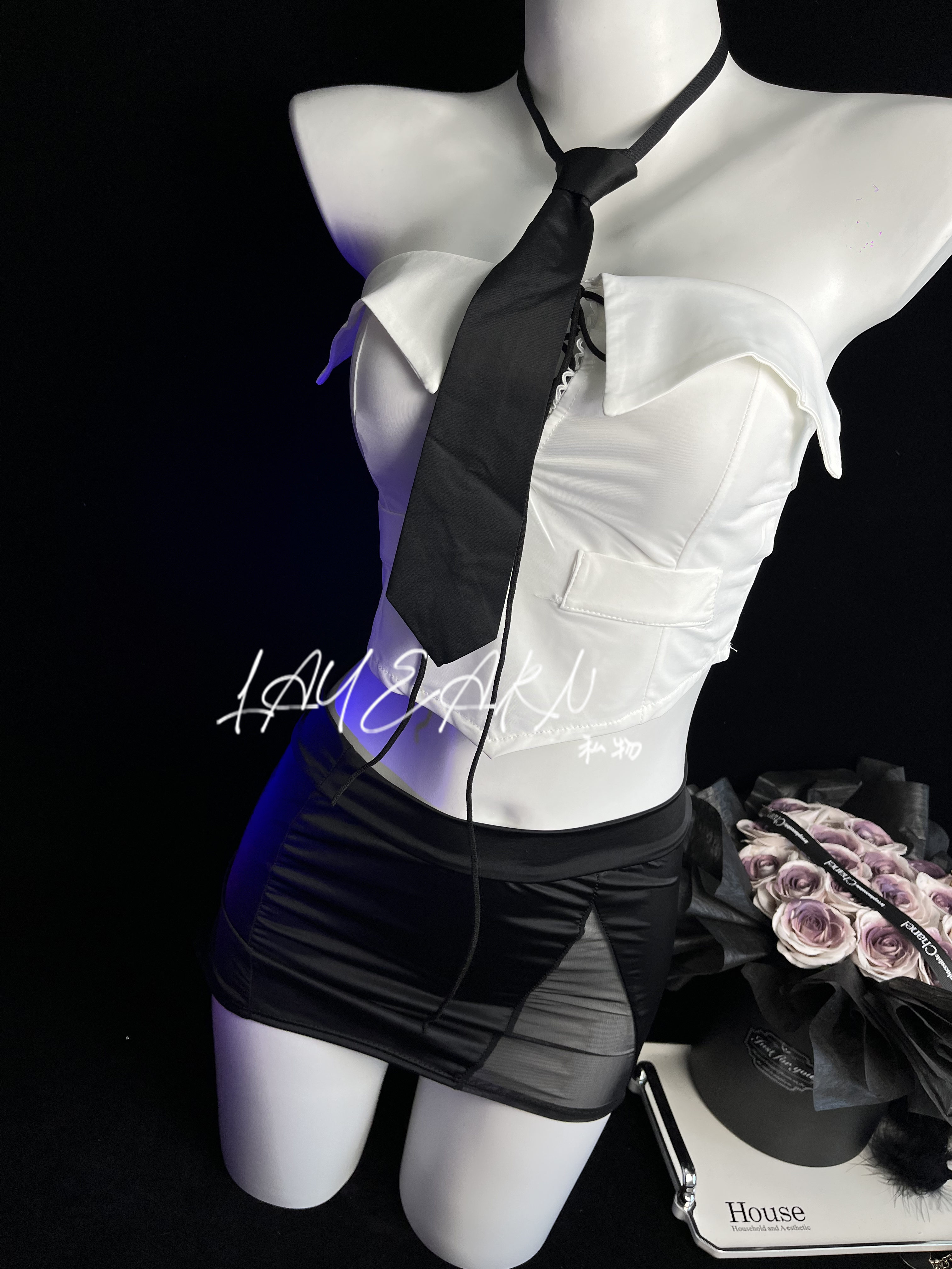 LAYEARN【贴心秘书】性感抹胸情调内衣女薄款分体秘书短裙制服cos