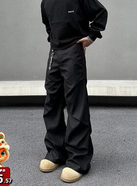 BLAEXIT美式复古黑色西裤工装男款褶皱垂感微喇cleanfit休闲裤子