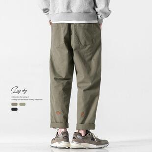 DAY原创男装 加绒宽松休闲裤 日系贴标纯色直筒工装 男秋冬季 裤 LAZY