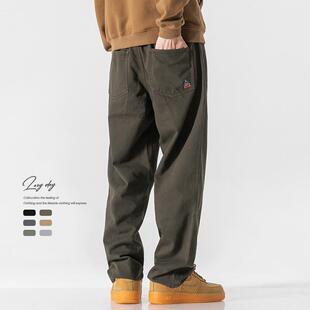 男宽松直筒休闲裤 日系纯色蜡染水洗贴标牛仔裤 潮 DAY原创男装 LAZY