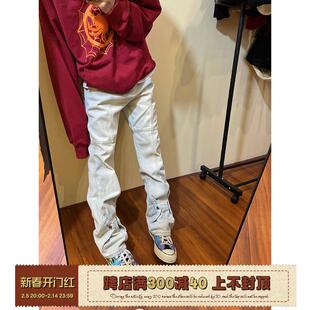 F383 子直筒堆积男女 2023秋冬国潮原创潮牌纽扣设计感水洗牛仔裤