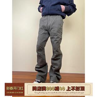 直筒微喇休闲裤 F383 裤 复古褶皱设计工装 男女 2023秋国潮原创美式