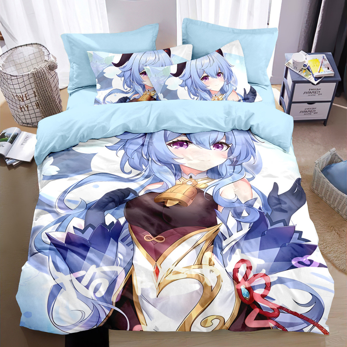 初音未来原神纯棉四件套二次元单被套学生宿舍男生三件套床单床笠