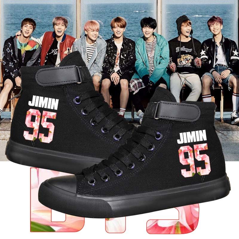 2024BTS 防弹少年团周边 帆布鞋 春秋新款男女情侣鞋 学生休闲鞋
