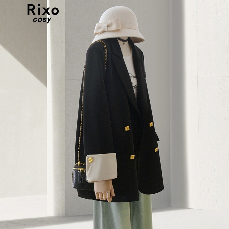 Rixo Cosy 新款黑色宽松廓形长袖西装外套韩系时髦别致金扣西服