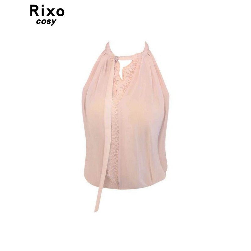 Rixo Cosy蕾丝V领挂颈吊带背心女夏外穿纯欲绝美心机无袖微透上衣