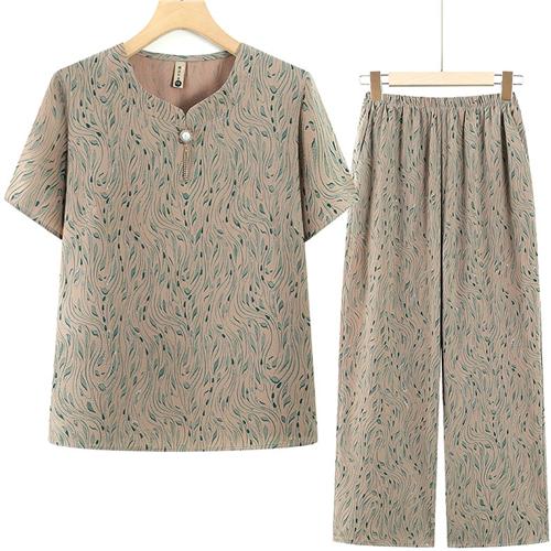 中老年女装夏季休闲套装加肥加大码妈妈装夏天宽松上衣老人衣服薄