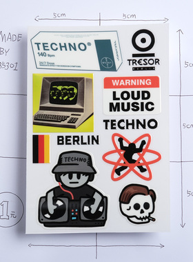 b5301德国techno音乐手机头盔笔记本保温水杯旅行箱防水转印贴纸