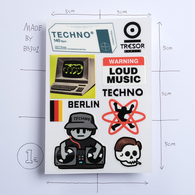 b5301德国techno音乐手机头盔笔记本保温水杯旅行箱防水转印贴纸