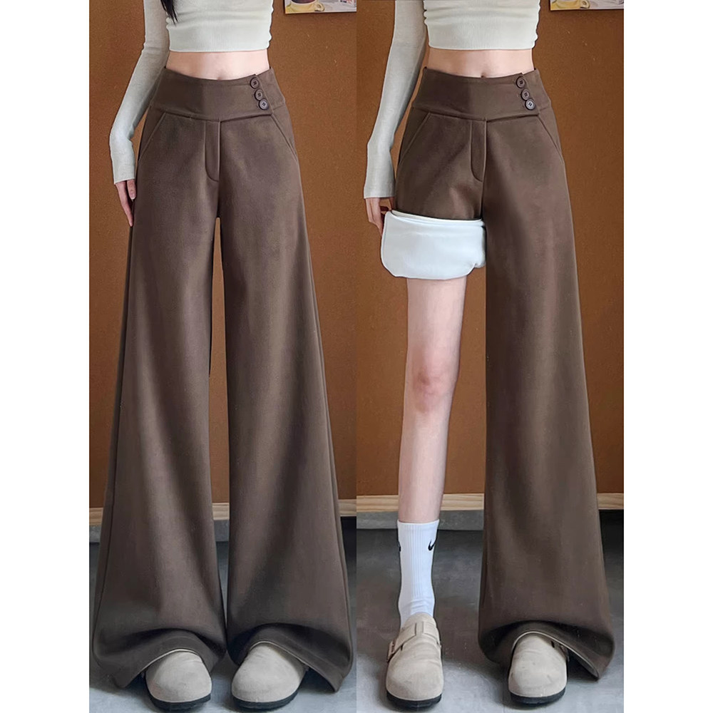 咖色毛呢西装裤女春季2026新小个子高腰直筒裤宽松显瘦加厚阔腿裤