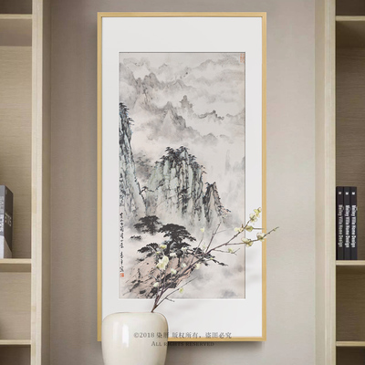 国画黄山山水画现代中式装饰画玄关客厅挂画竖版有山