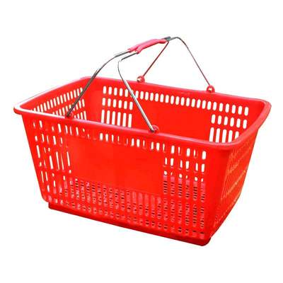 超市购物篮大号金属手柄购物筐手提塑料金属提篮子超市篮子加大框