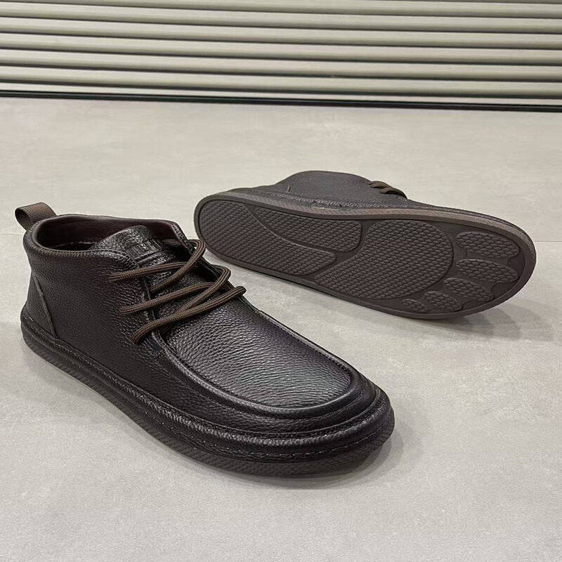 2025冬季新款轻奢真皮高帮鞋男棉鞋加绒保暖系带中邦软面皮鞋男鞋