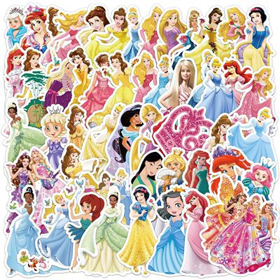 50PCS Cute Cartoon Disney Princess Graffiti Stickers Bottle