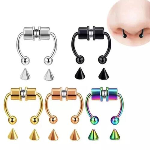 5pcs Stainless Steel Magnet Fake Nose Ring Hoop Fake
