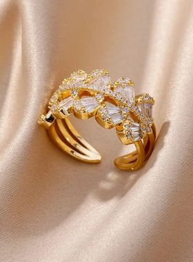 2024 Double Water Drop Rings For Women Gold Plated Openning