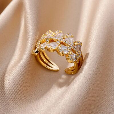 2024 Double Water Drop Rings For Women Gold Plated Openning