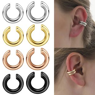 2 Pcs Punk Non Piercing Gold Color Clip on Earrings Chunky