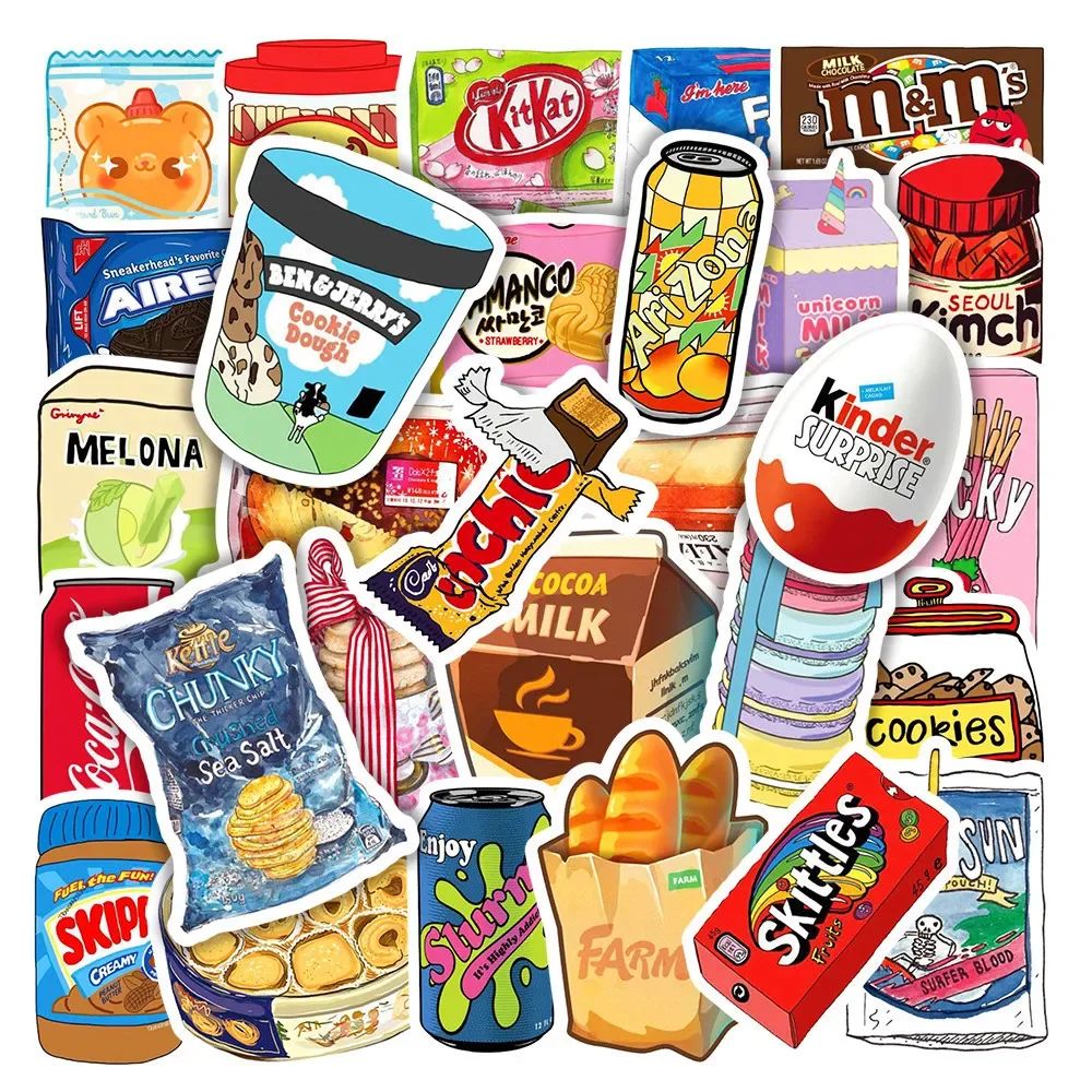 50PCS Cartoon Food Drink Milk Packaging Stickers Kids Toys