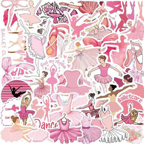 50pcs Cute Pink Ballet Girls Stickers DIY Decoration For