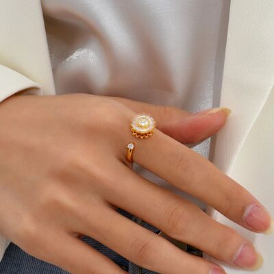 2024Anxiety Ring Women CZ Crystal Flower Open Rings Couple