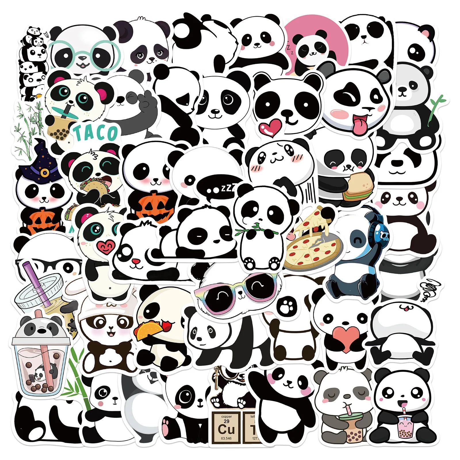 50pcs Cartoon Panda DIY Sticker Personalized Trunk Guitar